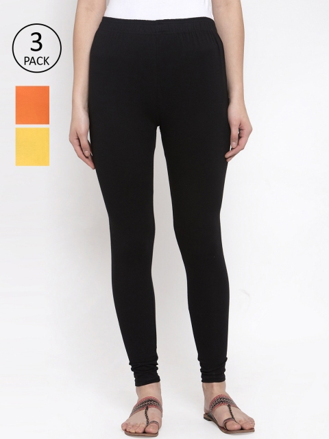 

TAG 7 Women Pack Of 3 Solid Leggings, Orange