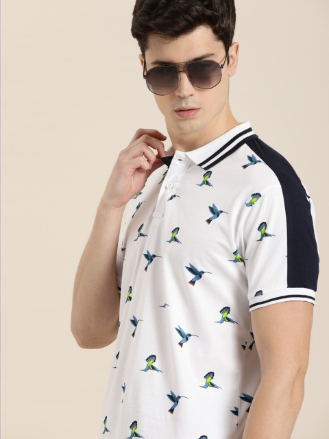 

Moda Rapido Men White And Navy Blue Printed Polo Collar T-shirt