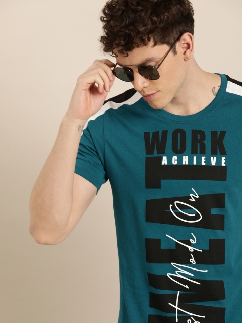 

Moda Rapido Men Teal Blue Printed Round Neck T-shirt