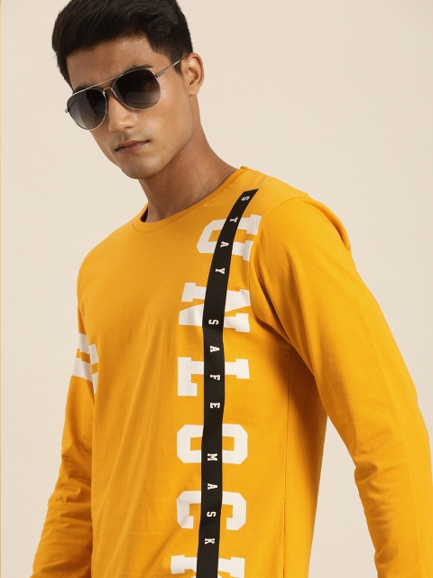 

Moda Rapido Men Mustard Yellow Printed Round Neck Pure Cotton T-shirt