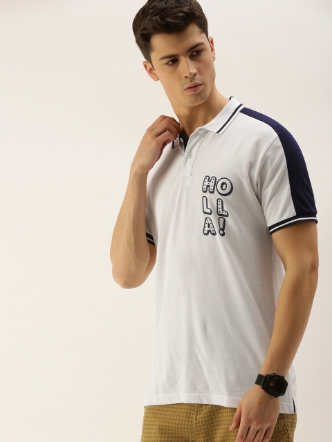 

Moda Rapido Men White Solid Polo Collar T-shirt with Printed Detail