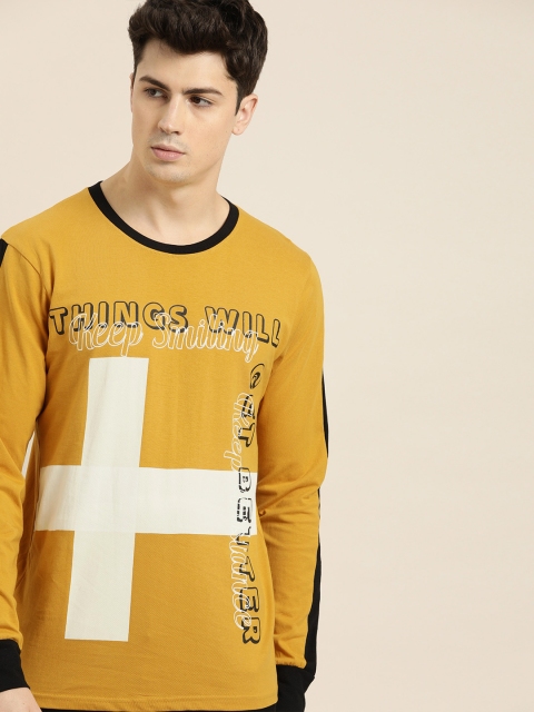 

Moda Rapido Men Mustard yellow Printed Round Neck T-shirt