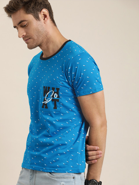 

Moda Rapido Men Blue & White Knife Print Round Neck Cotton T-shirt