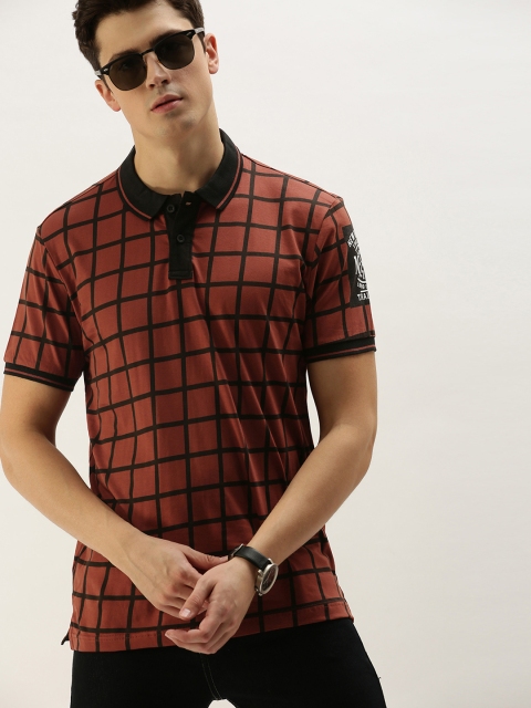 

Moda Rapido Men Rust Brown & Black Checked Polo Collar T-shirt