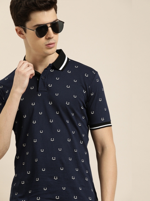 

Moda Rapido Men Navy Blue & White Printed Polo Collar T-shirt
