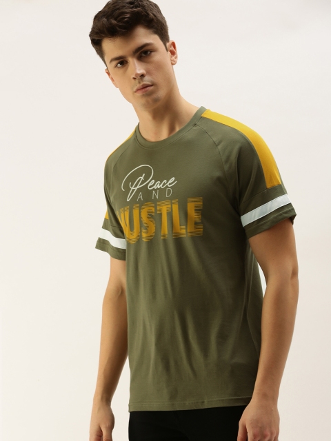

Moda Rapido Men Olive Green Printed Round Neck T-shirt