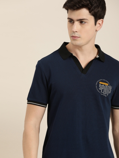 

Moda Rapido Men Navy Blue Solid Polo Collar T-shirt