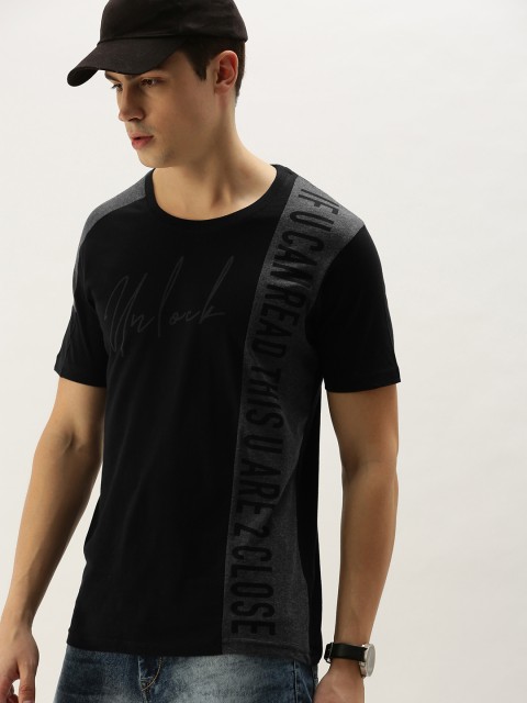 

Moda Rapido Men Black & Charcoal Grey Printed Round Neck T-shirt