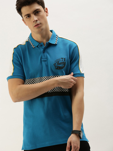 

Moda Rapido Men Blue Printed Polo Collar T-shirt