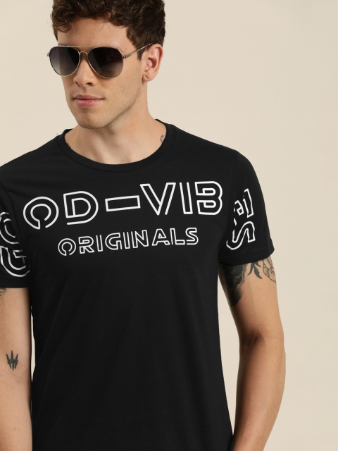 

Moda Rapido Men Black White Printed Round Neck Pure Cotton T-shirt