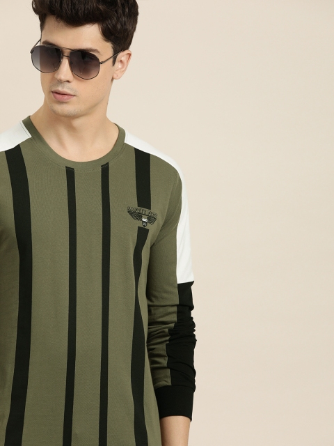 

Moda Rapido Men Olive Green & Black Striped Round Neck T-shirt