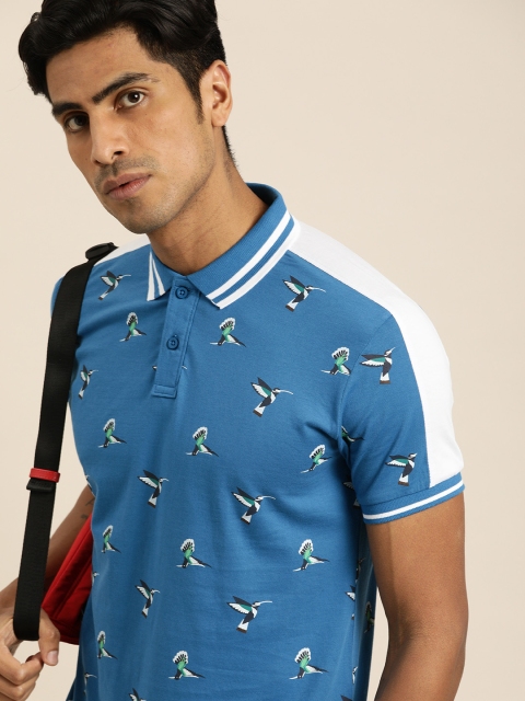 

Moda Rapido Men Blue & White Printed Polo Collar T-shirt