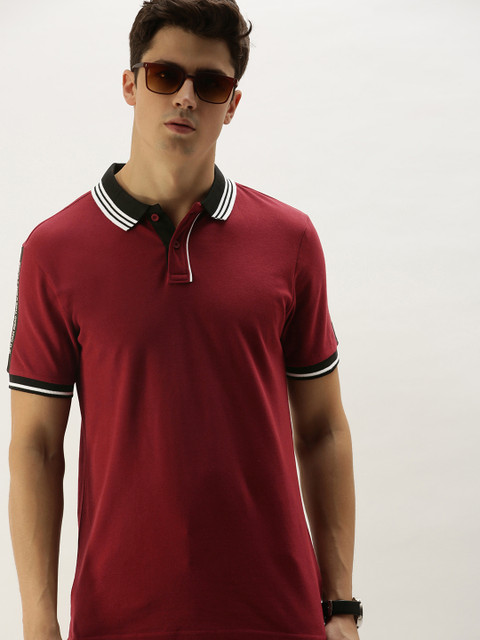 

Moda Rapido Men Burgundy Solid Polo Collar T-shirt