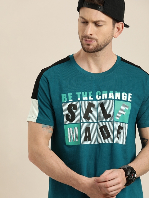 

Moda Rapido Men Teal Blue Printed Round Neck T-shirt