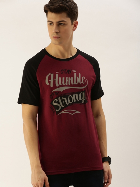 

Moda Rapido Men Burgundy Printed Round Neck T-shirt