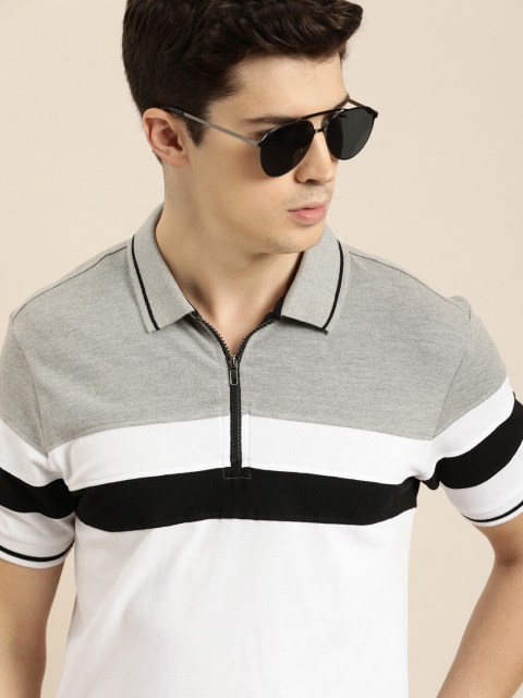 

Moda Rapido Men White & Grey Colourblocked Polo Collar T-shirt