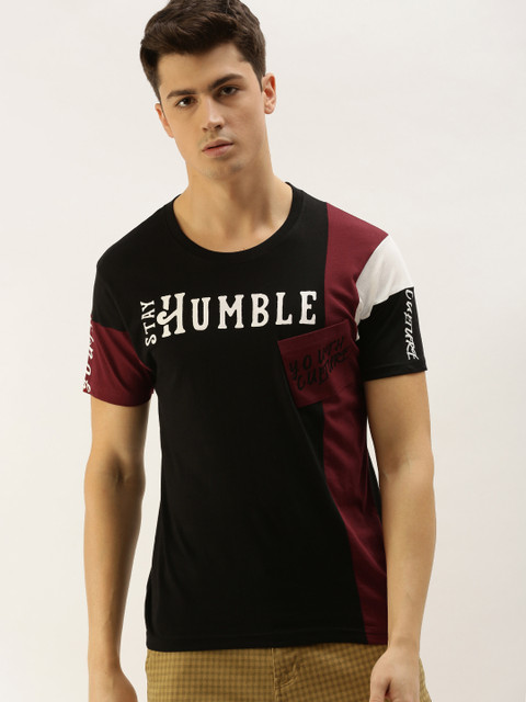 

Moda Rapido Men Black & Burgundy Printed Round Neck T-shirt