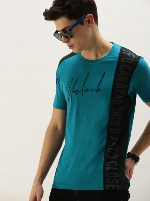 

Moda Rapido Men Teal Blue & Black Printed Round Neck T-shirt
