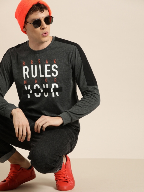 

Moda Rapido Men Charcoal Grey Printed Round Neck T-shirt