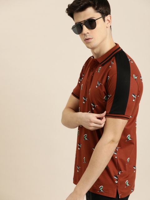 

Moda Rapido Men Rust Brown & Black Printed Polo Collar T-shirt