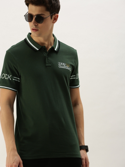

Moda Rapido Men Olive Green Printed Polo Collar T-shirt