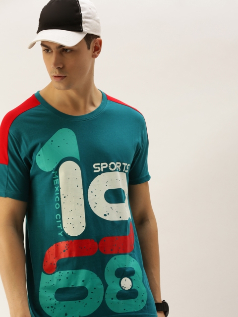 

Moda Rapido Men Teal Blue Printed Round Neck T-shirt