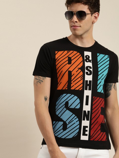 

Moda Rapido Men Black & Orange Printed Round Neck T-shirt