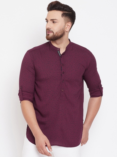 

even Men Burgundy Printed Straight Kurta