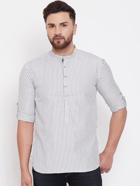 

even Men White Striped Straight Kurta