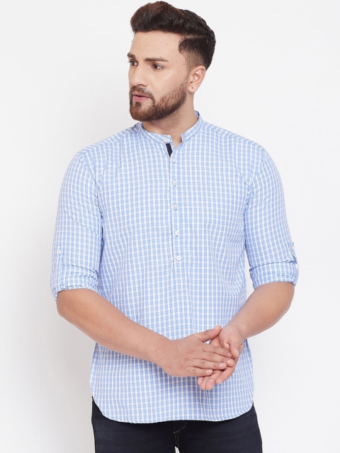 

even Men Blue Checked Straight Kurta