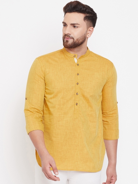 

even Men Yellow Solid Straight Linen Kurta
