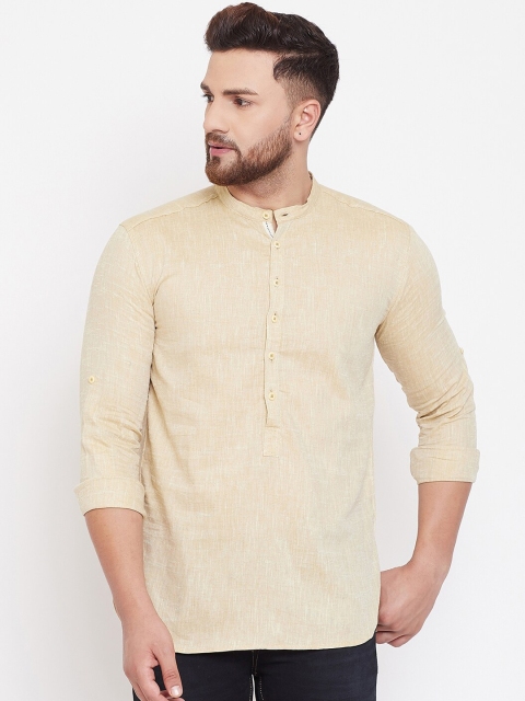 

even Men Beige Solid Straight Linen Kurta
