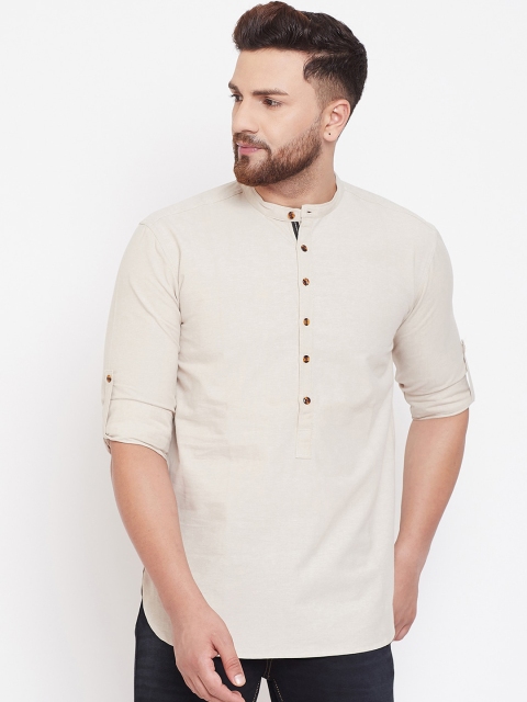 

even Men Beige Solid Straight Kurta