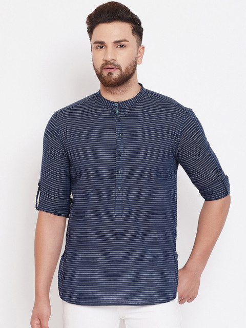 

even Men Navy Blue Striped Straight Kurta
