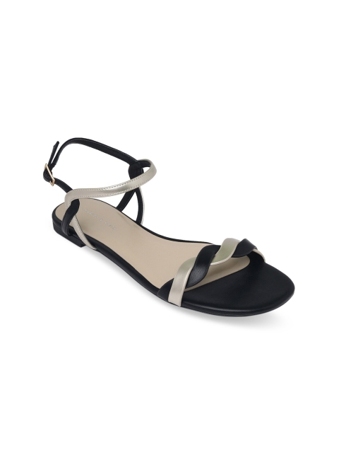 

CHARLES & KEITH Women Black & Silver Colourblocked Open Toe Flats