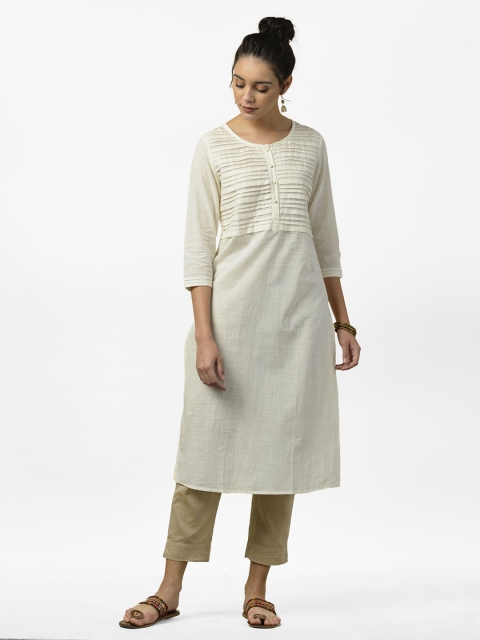 

Fabindia Women Off-White Solid Straight Kurta