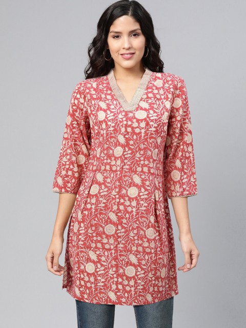 

Fabindia Women's Pink & Beige Hand Block Printed Tunic