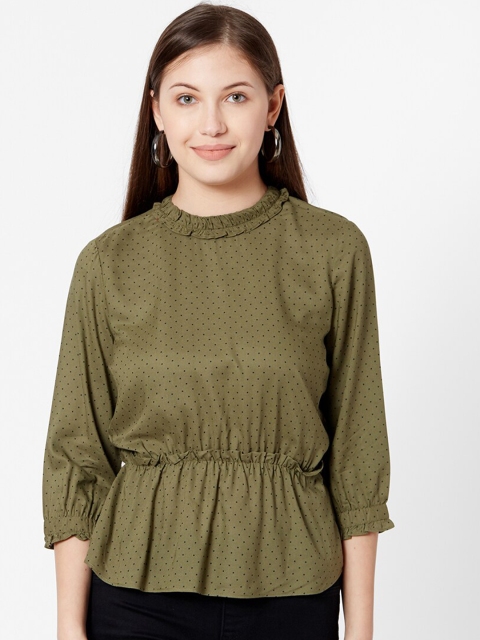 

Kraus Jeans Women Olive Green Printed Cinched Waist Top