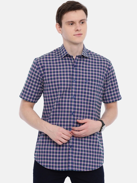 

Classic Polo Men Navy Blue & Pink Slim Fit Checked Casual Shirt