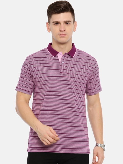 

Classic Polo Men Purple & White Striped Polo Collar T-shirt