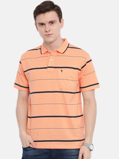 

Classic Polo Men Orange & Brown Striped Polo Collar T-shirt