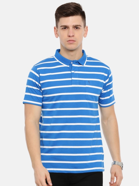 

Classic Polo Men Blue & White Striped Polo Collar T-shirt