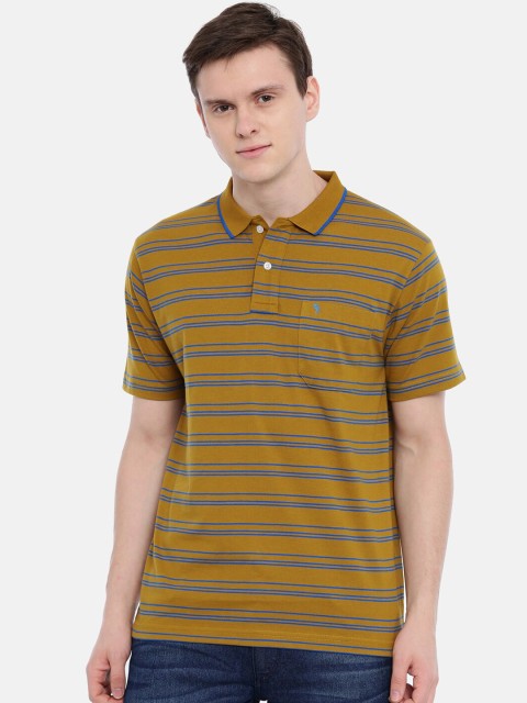 

Classic Polo Men Brown & Blue Striped Polo Collar T-shirt