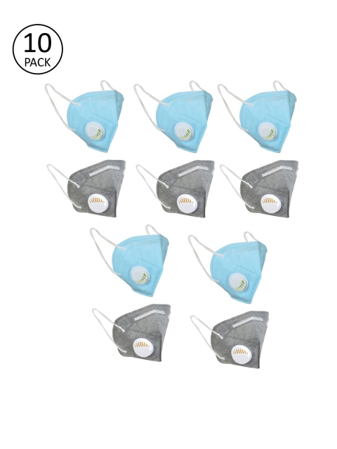 OOMPH Unisex Pack of 10 Pcs Blue & Grey Reusable 5-Ply Protective N95 Masks With Valve