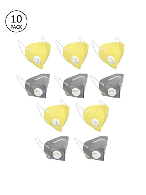 

OOMPH Unisex 5Ply 10 Pcs Protective Outdoor Face Masks With Valve, Yellow