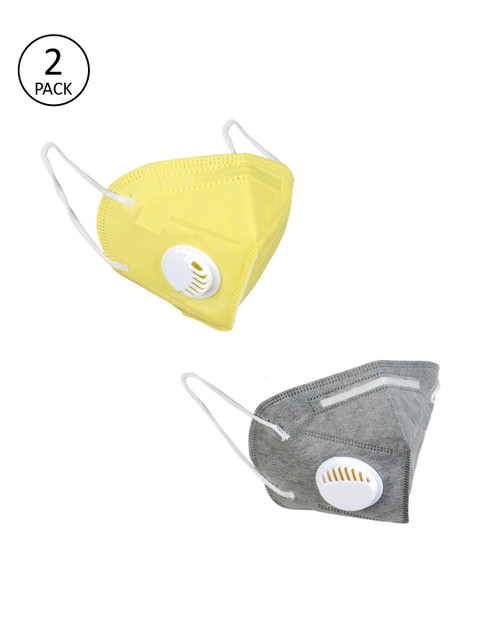 

OOMPH Unisex Pack of 2 Pcs Yellow & Grey Reusable 5-Ply Protective N95 Masks With Valve