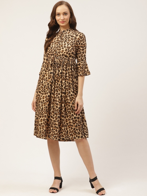 

PIRKO Women Beige & Black Tiger Printed Empire Dress