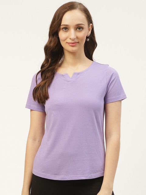 

PIRKO Women Lavender Solid Round Neck T-shirt