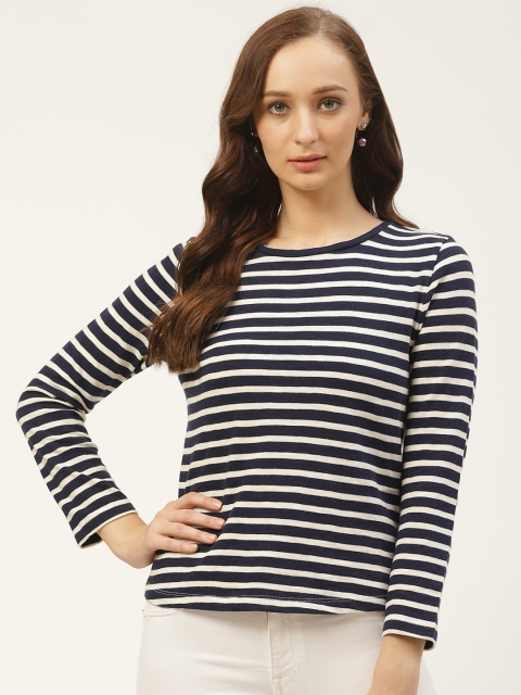 

PIRKO Women Navy Blue & White Striped Round Neck T-shirt