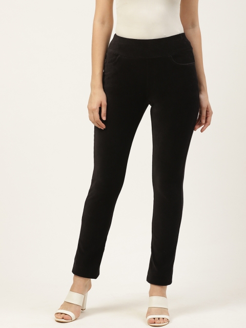 

PIRKO Women Black Slim Fit Solid Velvet Corduroy Treggings